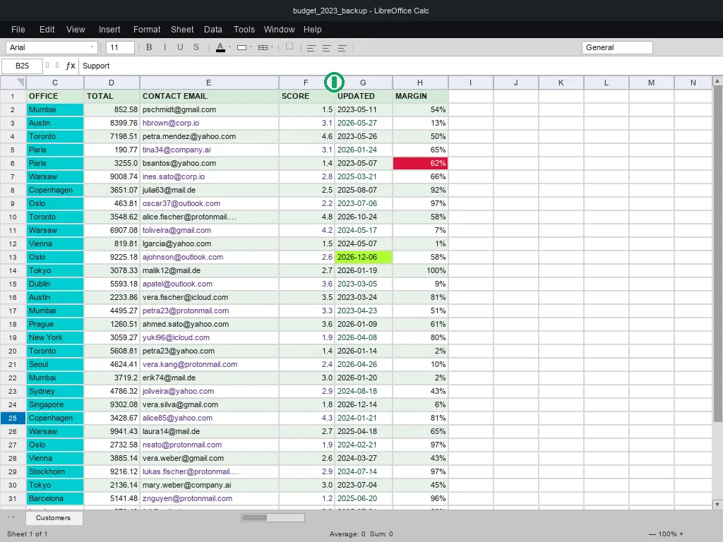 Pointerbench-Sheets column resize example