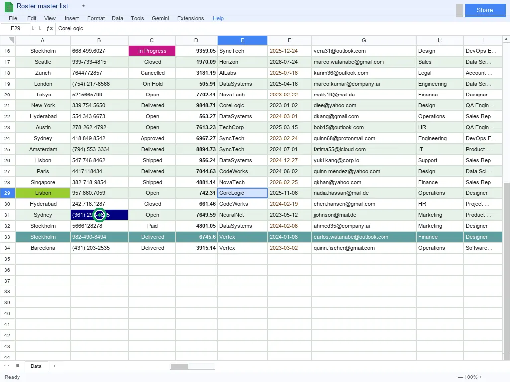 Pointerbench-Sheets blue cell target